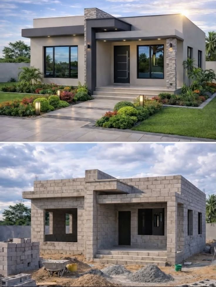 Design concept next to a matching construction stage